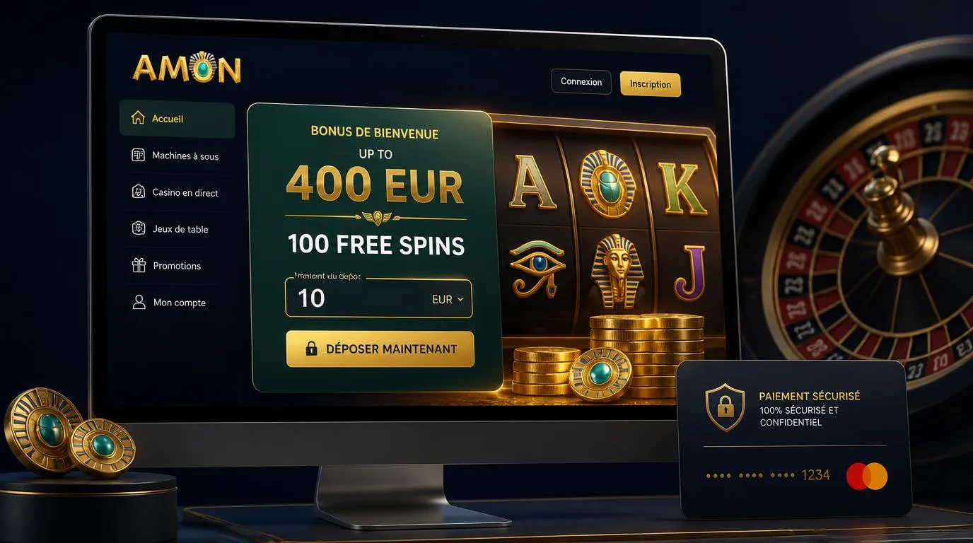 Ăcran de casino en ligne prĂ©sentant un bonus de dĂ©pĂŽt jusquâĂ 400 ⏠et 100 tours gratuits